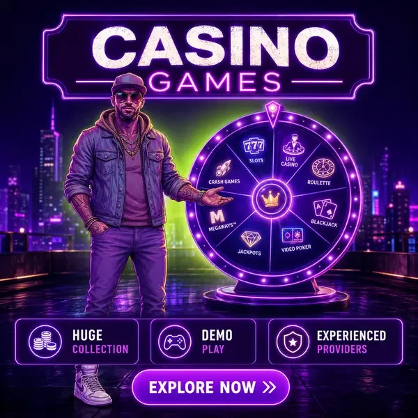 Curatore della collezione di giochi che indica la ruota dei premi luminosa nella lobby dei giochi BroWinner Casino