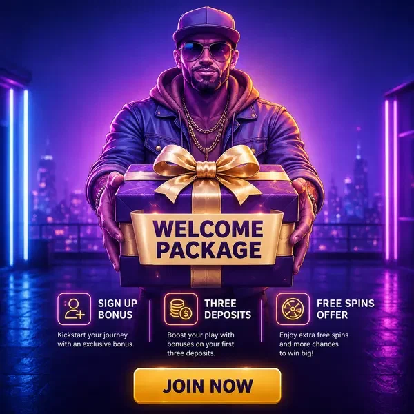 Host BroWinner che presenta scatola regalo del pacchetto di benvenuto per la registrazione di nuovi giocatori