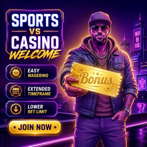 Voucher scommesse sportive BroWinner presentato con gesto di benvenuto su tetto al neon