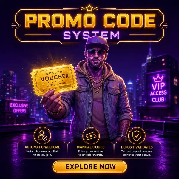 Il Ticket Broker presenta un voucher dorato del codice promozionale presso lo scambio sul tetto al neon di BroWinner