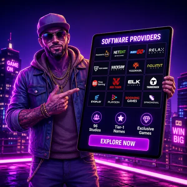 Curatore BroWinner che presenta diversi fornitori di software su schermo tablet luminoso